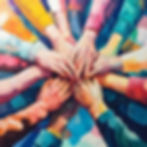 This dynamic artwork showcases a group of hands reaching inward, overlapping in a vibrant stack that radiates unity and shared purpose. The diverse array of colors—blues, oranges, pinks, and greens—paints a vivid picture of collaboration, with each hand representing a unique contribution to a collective effort. The abstract, watercolor-like background enhances the sense of fluidity and connection, echoing Agroverse’s commitment to bringing people together in the mission to restore the Amazon through regenerative cacao farming. This piece captures the power of community and the beauty of working hand in hand toward a sustainable future.